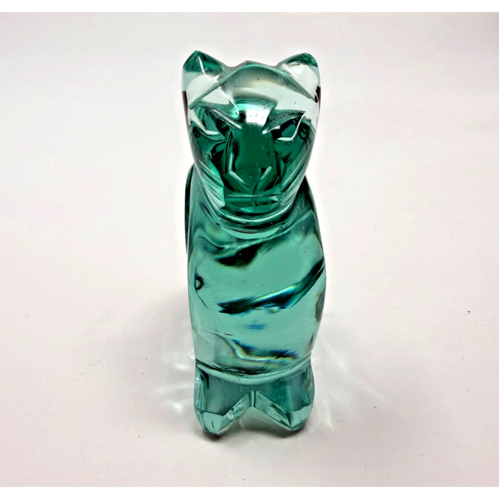 Vintage Art Glass Kitty Cat Figurine Aqua Blue Paperweight Style Mini 2.25"
